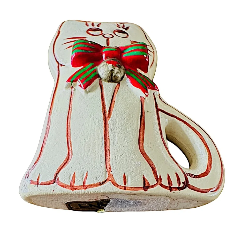 ENESCO Vintage Ceramic Christmas Kitten Ornament (pair of 2) Cream Hand Painted